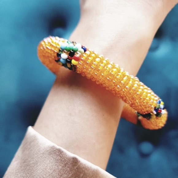 Summer Bangle Beaded Multi-colour Bohemian Boho Orange Black Spring - Picture 3 of 5